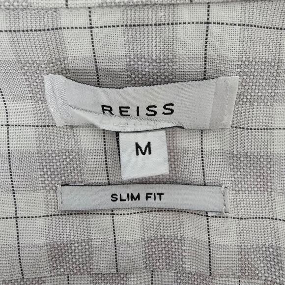 REISS Dress Shirt Men M Slim Fit Woven Gray Check Plaid Long Sleeves Cotton - Picture 11 of 12